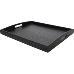 Dillman Serving Tray Large Rectangle Wood Black Food Tray Butler Tray Breakfast Tray with Handles, Wood, Black, Large