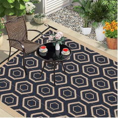 Reyox Outdoor Rug Weatherproof Rug Flat Weave Picnic Blankets Geometric Reversible Patio Rug Floor Mat Rug for Garden Picnic Beaches Dining Room Black Brown 180 x 270 cm
