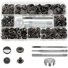 BetterJonny 80 Sets 15mm Heavy Duty Metal Leather Snap Fasteners with 4 Tools for Clothing, Sewing, Leather, Craft, Gun, Black