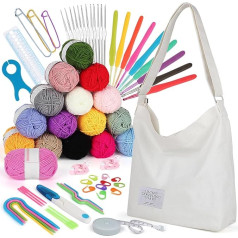 Katech 70 Piece Crochet Set for Beginners, Crochet Hook Set Including Ergonomic Crochet Hooks with Rubber Handle, Lace Crochet Hooks, Yarn and Knitting Accessories, Complete Crochet Hook Sets Gifts