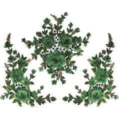 1Set/3 Pieces 3D Floral Embroidered Fabric Patches Lace Motif Sew-On Trim Craft DIY Bordado Sewing Supplies Green
