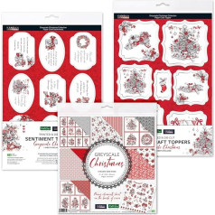 Katy Sue Kanban Crafts Grayscale Christmas Paper Craft Kit includes 24 sheets of double-sided 8x8 inch premium paper, 6 sheets of foiled paper craft toppers and 2 sheets of sentiment toppers.