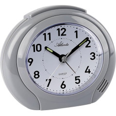 Atlanta Alarm clock without ticking, large numbers, analogue, quartz, grey, 2140/4