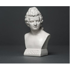 Wolfgang Amadeus Mozart Sculpture Made of High-Quality Zellan, Handmade, Made in Germany, Bust in White, 12 cm