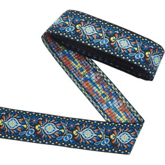 FINGERINSPIRE 9.14 m Vintage Jacquard Ribbon 45 mm Wide Royal Blue Jacquard Flower Ribbon in Ethnic Style Embroidered Ribbon Fabric Trim Ribbon for Homemade Clothing Accessories Embellishments