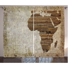 ABAKUHAUS African Rustic Curtain, Wooden Plank Map, Living Room Universal Tape Curtains with Loops and Hooks, 280 x 245 cm, Tan Brown
