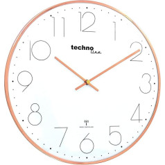 Technoline Modern Filigree Radio-Controlled Wall Clock with Curved Glass Cover and a Very Clear Dial 40 x 2.5 x cm Rose Gold