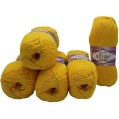 Yunteks 5 x 100 g Alize Cotton Gold Knitting Wool with 55% Cotton, 500 g Wool Plain (Yellow 216)