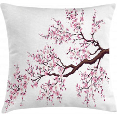 ABAKUHAUS Japan Sakura Branch Flowers Decorative Pillow Case with Print on Both Sides Zip Washable 60 x 60 cm Dark Brown Pink