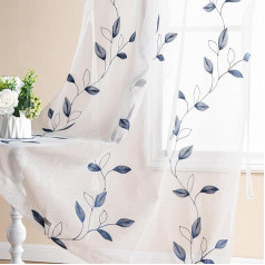 JIUZHEN Embroidered Voile Curtains for Living Room Bedroom Sheer Net Curtains for Window Eyelet Curtains with Tie Backs 52x63 Inch 2 Panels