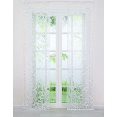 Joyswahl Voile Burnout Sliding Curtain with Olivia Floral Motif, Transparent Panel Curtain with Velcro Strap, White, W x H 57 x 245 cm (Pack of 2), Includes Weight Bar