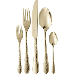 WMF Sitello Cutlery Set for 6 People, Gold Edition, Cutlery Set 30 Pieces, Monobloc Knife, Polished Cromargan Stainless Steel, Hammered, Ergonomic, Shiny