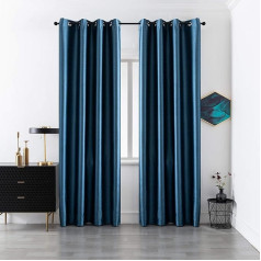 GiRasole 1 Pair Metallic Effect Blackout Curtains Insulated for Living Room Bedroom Office Door Window 2 Panels with Grommet (Blue, 140x280cm)