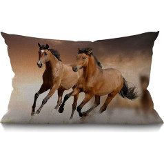 BGBDEIA 12x20 Inch Cushion Cover, Rustic Farmhouse Decor Horse Cushion Covers Cotton Linen Running Horses Throw Pillow Case for Sofa Couch Bedroom 30x50cm