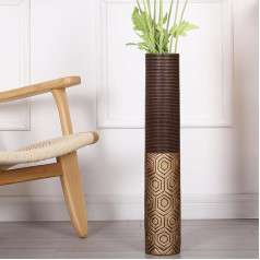 Leewadee Large Floor Vase for Pampas Grass and Flowers, 65 cm High, Brown Gold, Resin