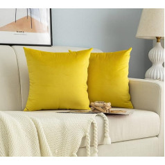 1 Pair of Velvet Pillow Covers Sofa Bed Cushion Covers Anti-Dust Mite and Hypoallergenic with Hidden Zipper 2 Pack (45x45cm, Yellow)