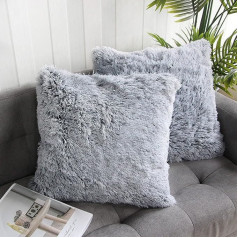 Uhomy Home Decorative Luxury Series Super Soft Style Faux Fur Cushion Cover for Sofa Bed Black Ombre 45 x 45 cm Set of 2