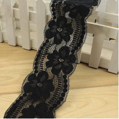 Blausky Elasticity Lace Ribbon, Lace Trim, Ribbons for Sewing, Lace Border, Lace Fabric, Decorative Lace, Lace Trim for Sewing, DIY Crafts, Clothing, Underwear, Black, 5 m x 7.5 cm