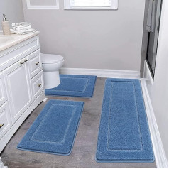 Pauwer Bath Mats & Bath Mat Set 3-Piece Microfibre Fluffy Bathroom Rug and Toilet Mat with Cut-Out Washable Non-Slip Bath Mat Toilet Rug Blue