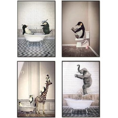 JNAOZI Black and White Canvas Wall Art Funny Animal in Bathtub Modern Wall Art for Bathroom Living Room Bedroom Decoration Wall Decor Without Frame (Styles 1.20x30x4)