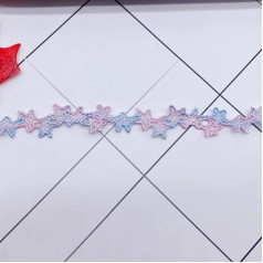 Trimm für Nähen, 1 Yards Stickerei Spitze Stoff Stern Baumwolle Spitze Applikation Band Nähen Trim Guipure Regenbogen Farben Schnürsenkel for Kleidung (Color : Pink blue, Size : 0.63 in)