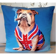 The Beach Stop Artistic Dog Cushion Cover Fabric British Bulldog 18