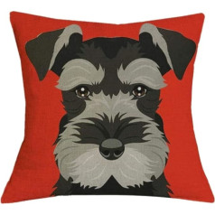 The Beach Stop TBS Cute Animal Dog Puppy Cushion Cover Colorful Schnauzer Gift Red 45x45cm