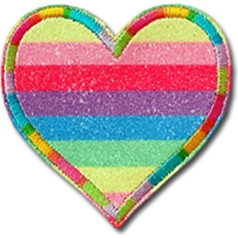 Embroidery Patches 10 Pieces Glitter Rainbow Heart Iron On Applique Fish Scale Pattern Embroidery Badge Clothes Embellishments for Clothes DIY Crafts