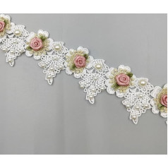 Spitzenapplikation, Perlenbesatz, Vintage, Gold, Perlen, Rose, Blumen, bestickt, Spitzenstoff, DIY-Nähzubehör, Handwerk, Hochzeit, Brautkleid, Party, Kleidung, Dekoration, 5 cm breit, Weiß, 91 cm