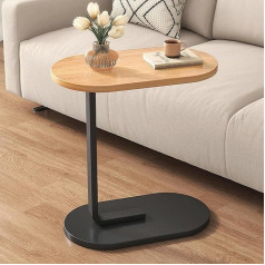 Side Table C Shape, Wood C-Shaped Side Table for Living Room, Coffee Table, Small Side Table, Oval Couch Side Tables with Sliding Base - Perfect Small Coffee Table Sofatisc (Black-B)