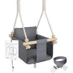 Mamoi Wooden Baby Swing with Safety Harness, Swing for Toddlers for the Garden, Indoors, Outdoors