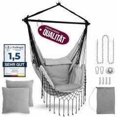 HEIMLING® Hanging Chair Indoor & Outdoor XXL [All Inclusive Package with Suspension + 3 Cushions] Hanging Chair Children & Adults up to 150 kg Hammock Indoor Living Room Bedroom Garden Balcony Patio