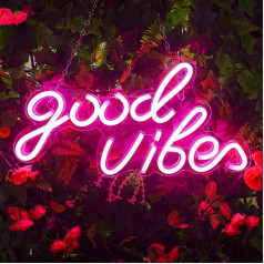 Aslanka Good Vibes Neon Sign, Neon Signs for Bedroom Wall Decor, USB Powered Neon Light Wall Sign for Bedroom, 15.7 x 7.8 Inch (Pink)