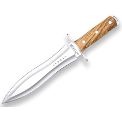 Joker Jabali CO110 Hunting Knife Olive Wood Handle Belt Knife with 25 cm Blade MOVA Steel Includes Leather Sheath Tool for Fishing, Hunting, Camping and Hiking