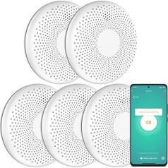 Aroha Smart Connect Smoke Detector & Carbon Monoxide Detector WLAN - 10 Year Battery - Combination CO Detector & Fire Alarm - Tuya & Smartlife - Set of 5