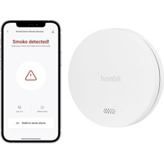 Hombli Smart Smoke Detector with Magnetic Adhesive, 10 Years Battery Life, Loud Alarm with More than 85 dB, Stylish and Ultra Slim Design with App Function, Compatible with Google, Alexa and Siri