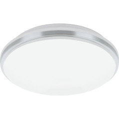 EGLO Pinetto LED Ceiling Light, Round Ceiling Light, Wall Lamp Made of Steel and Plastic in White and Chrome, Lamp Ceiling Lamp for Bathroom and Kitchen, Office Lamp, Neutral White, IP44, Diameter 34