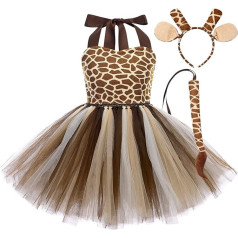 OBEEII Animal Costume Set Tiger Leopard Cows Zebra Giraffe Fancy Dress with Headband Tail Costume for Halloween Cosplay Birthday Christmas Stage Performance 6 Months - 12 Years