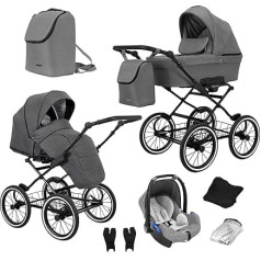 ChillyKids Retro 3-in-1 2-in-1 Isofix Combination Pram Set + Accessories Choice of Colours Romantic Black by ChillyKids Stone ROM-06 2-in-1 without Baby Seat