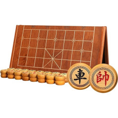 Chinese Chess Set with Foldable Chess Board, Golden Sandalwood, Xiangqi, Table Strategy Game, Travel Board Game for 2 Players (3.8 cm/1.5 inches)