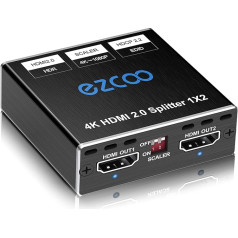 HDMI Splitter 1 in 2 Out 4K 60Hz 4:4:4 HDR Dolby Vision Dolby Atmos, Scaler 4K 1080P, Firmware Upgrade HDCP2.2, Scaler EDID Switch, USB Power