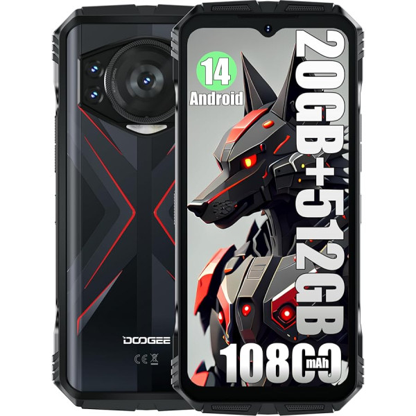 DOOGEE S118 (2024), Helio G99 Octa Core 20GB + 512GB, 10800mAh Battery / 33W, Robust 4G Smartphone without Contract, 50MP Camera (12MP Infrared) + 8MP + 32MP, Android 14 6.58 Inches, Fingerprint Red