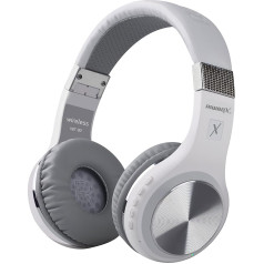 Riwbox Bluetooth Headphones, XBT-80 Foldable Wireless Stereo Headphones Over-Ear with Microphone and Volume Control, Wired and Wireless, for PC/Phones/TV (White & Silver)