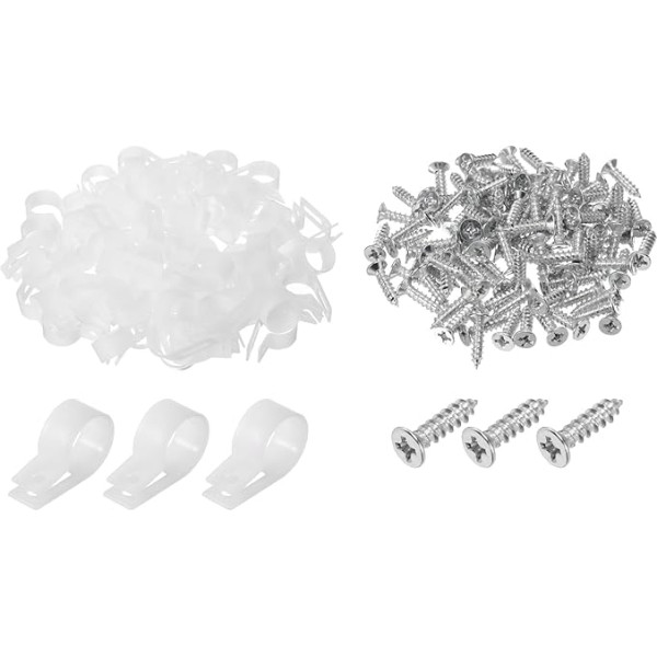 QUARKZMAN R-Type Cable Clip Wire Clamp, 19 mm 0.75 Inch Nylon Screw Fastening Cable Tie Clips with Screws White for Cable Management Pack of 200