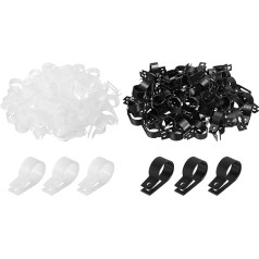 sourcing map R-Type 200pcs 19mm Nylon Cable Clip Wire Clip Screw Fixing Cord Fixing Clips with Screws White Black for Wire Management