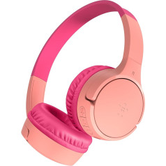 Belkin SoundForm Mini Wireless Kids Headphones with Built-in Microphone and Fun Stickers, 30 Hours Playback - Over Ear Headphones for Teaching, Holidays, iPhone, iPad, Galaxy - Pink