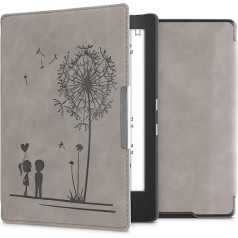 kwmobile Case Compatible with Kobo Aura H2O Edition 1 Case - Faux Leather Cover - Dandelion Love Grey