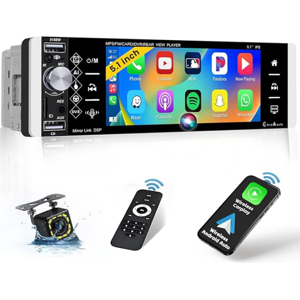 [Wireless] Inefala Post Radio Car Bluetooth with 5.1 Inch Touchscreen Compatible with Wireless Apple CarPlay Android Car Bluetooth Reversing Camera FM Radio USB Quick Charge SWC TF