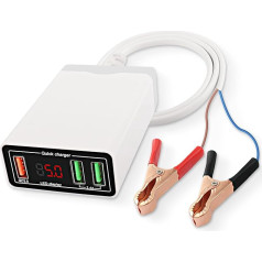 XMSJSIY Battery Clip 12V/24V/36V to USB 5V 2.4A/12V 2A Quick Charger DC Converter Power Supply Buck Regulator Charger 30W QC 3.0 3-Port USB Plug with Voltmeter Display for Motorcycle Boat SUV