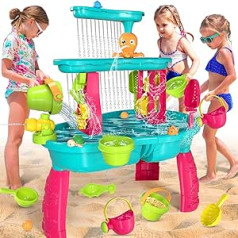 VATOS Sand Water Table for Toddlers, 3 Animal Girls Sand Table Water Toy for 3-5 Years Old, Summer Water Activity Table Beach Backyard Garden Outdoor Toy for Girls